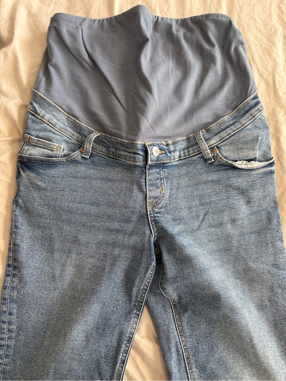 H&M Light Blue High-Rise Maternity Jeans with Slate Support Panel